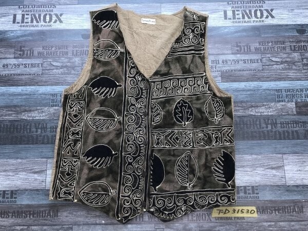 TEMPO PRIMO レディース インド綿 前後切替 ベスト カーキ×茶拍卖