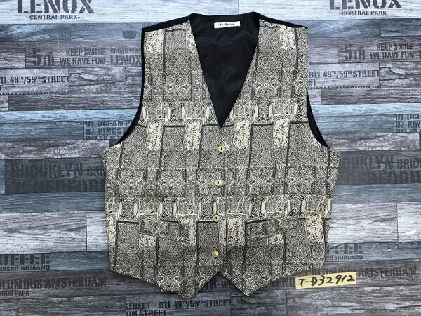 Bashecinq レディース 総柄 ポケットダミー 素材切替 ニット ジレ ベスト L カーキベージュ黒拍卖