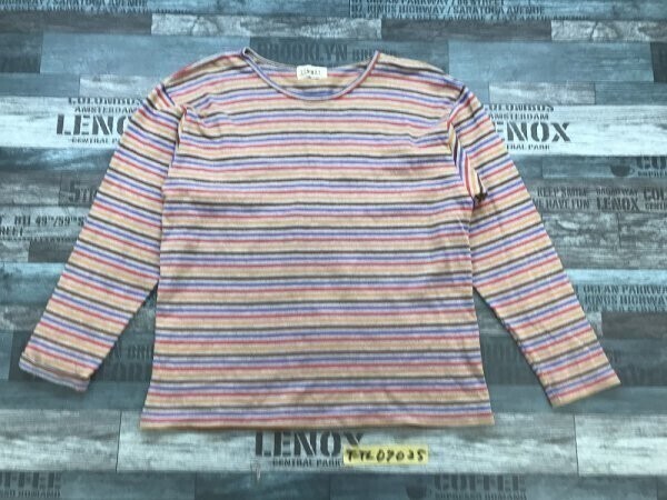LIMMAT レディース 日本製 カラフルボーダー カットソー グレー×赤青黄茶拍卖
