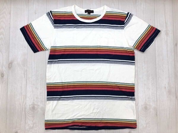 アンティバルリスティック ANTIBALLISTIC レトロ アメカジ サーフ 胸ポケット マルチボーダー 半袖Tシャツ メンズ コットン100% L 白拍卖