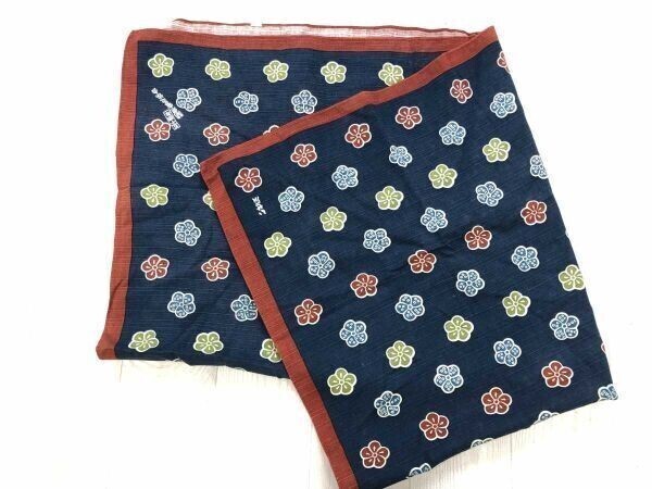 江戸千代紙 菊寿堂いせ辰 関東電気協会 50周年 70s オールド ジャパンビンテージ 日本伝統 和柄 梅の花 マルチクロス 生地 布 メンズ 紺赤拍卖