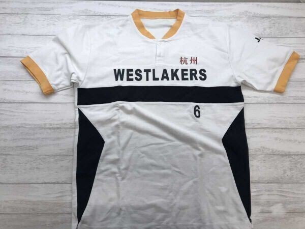 杭州 ウエストレイカーズ WESTLAKERS ソフトボール スポーツ JAL協賛 6 ヘンリーネック ユニフォーム ゲーム シャツ メンズ L 白拍卖