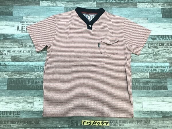 PLAYBOY プレイボーイ メンズ Vネック ボーダー 半袖ニットソー M 赤グレー拍卖