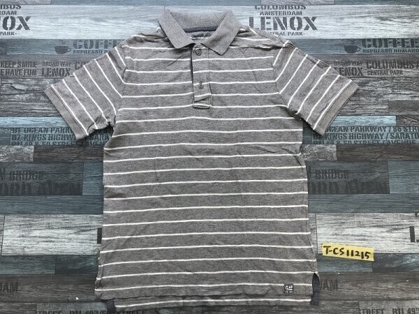 GAP KIDS ギャップ キッズ ボーダー柄 半袖ポロシャツ 140 グレー白拍卖