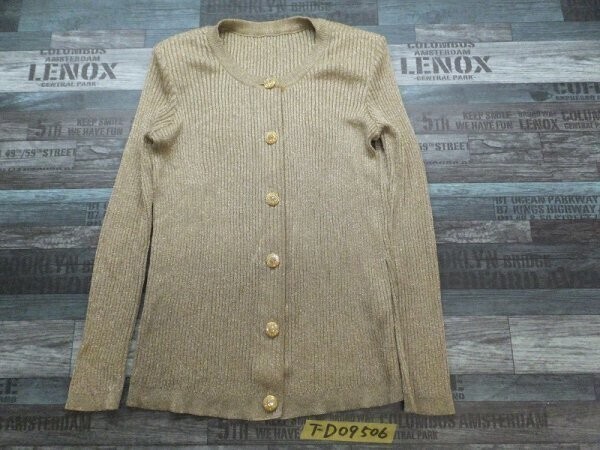 伊太利屋 イタリヤ レディース ライトストーン キラキラボタン 肩パッド付き ラメ入り リブニットカーディガン 7 ゴールド拍卖