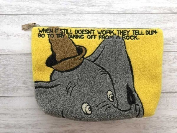 ディズニー コレクション DISNEY アコモデ Accommode パイルボア ダンボ 背面ストライプ ファスナーポーチ 小物入れ レディース 黄色グレー拍卖