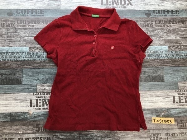 UNITED COLORS OF BENETTON ベネトン レディース ワンポイント刺繍 鹿の子 半袖ポロシャツ S 赤拍卖