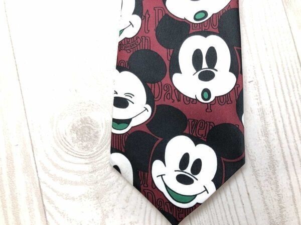 ユニーク クラシック キャラクターグッズ ミッキーマウス Mickey Mouse 英字プリント スマイル フェイス 総柄 ネクタイ メンズ 赤黒拍卖