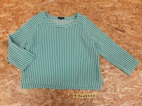 美品!SHIPS シップス レディース 日本製 とろみ ラグラン 幾何学 サイドスリット カットソー 38 緑白拍卖