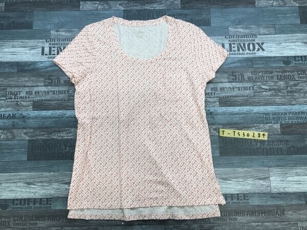 L.L.Bean エルエルビーン レディース 総柄 胸ポケット 半袖Tシャツ S 白赤拍卖