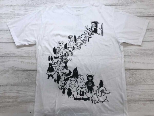 グラニフ graniph アメカジ ストリート ユニーク アニマルマトリックス イラストプリント 半袖Tシャツ メンズ コットン混合 L 白拍卖