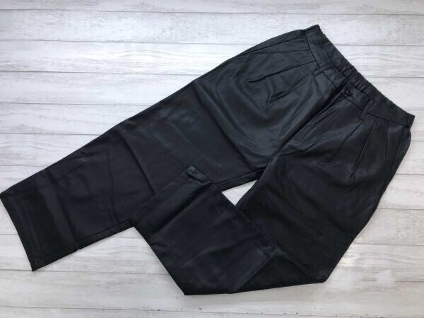 ウィゴー WEGO 韓国ストリート ツータック フェイクレザー パンツ ボトムス レディース 合成皮革 ウエスト一部ゴム M 黒拍卖