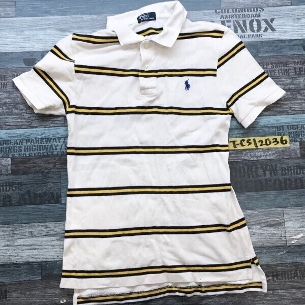 POLO by RALPH LAUREN ポロ ラルフ ローレン キッズ 鹿の子 ボーダー 半袖ポロシャツ 白紺黄色拍卖