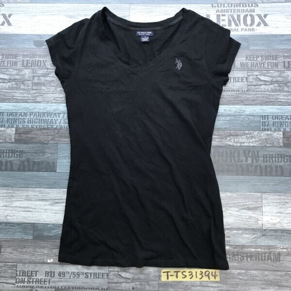 U.S. POLO ASSN. ユーエスポロアッスン レディース Vネックコットン 半袖Tシャツ S 黒拍卖
