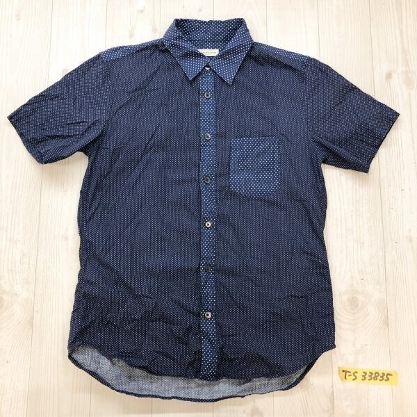 nano universe ナノユニバース メンズ ドット 胸ポケット 半袖シャツ M 紺白拍卖