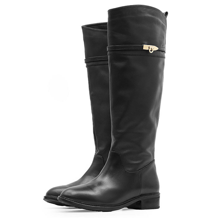 SALE【美品】Salvatore Ferragamo サルヴァトーレ フェラガモ ロングブーツ レザー ガンチーニ フラットヒール レディース 8C 黒 伊製拍卖