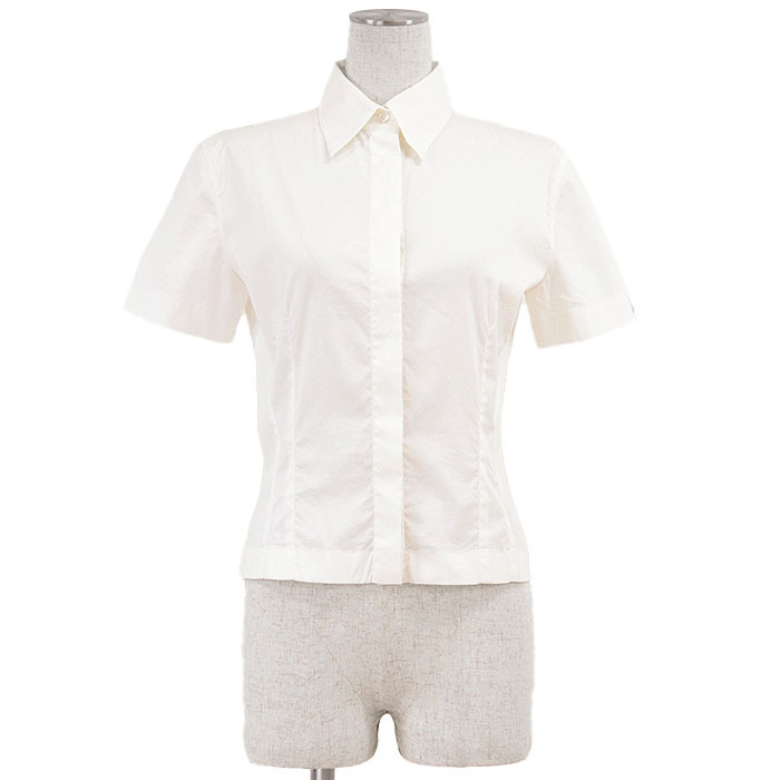 【美品】CHANEL シャネル ヴィンテージシャツ 00S P15764 COCOマーク ボタン ワンポイント ストレッチ コットン混 付属有 レディース 38 白拍卖