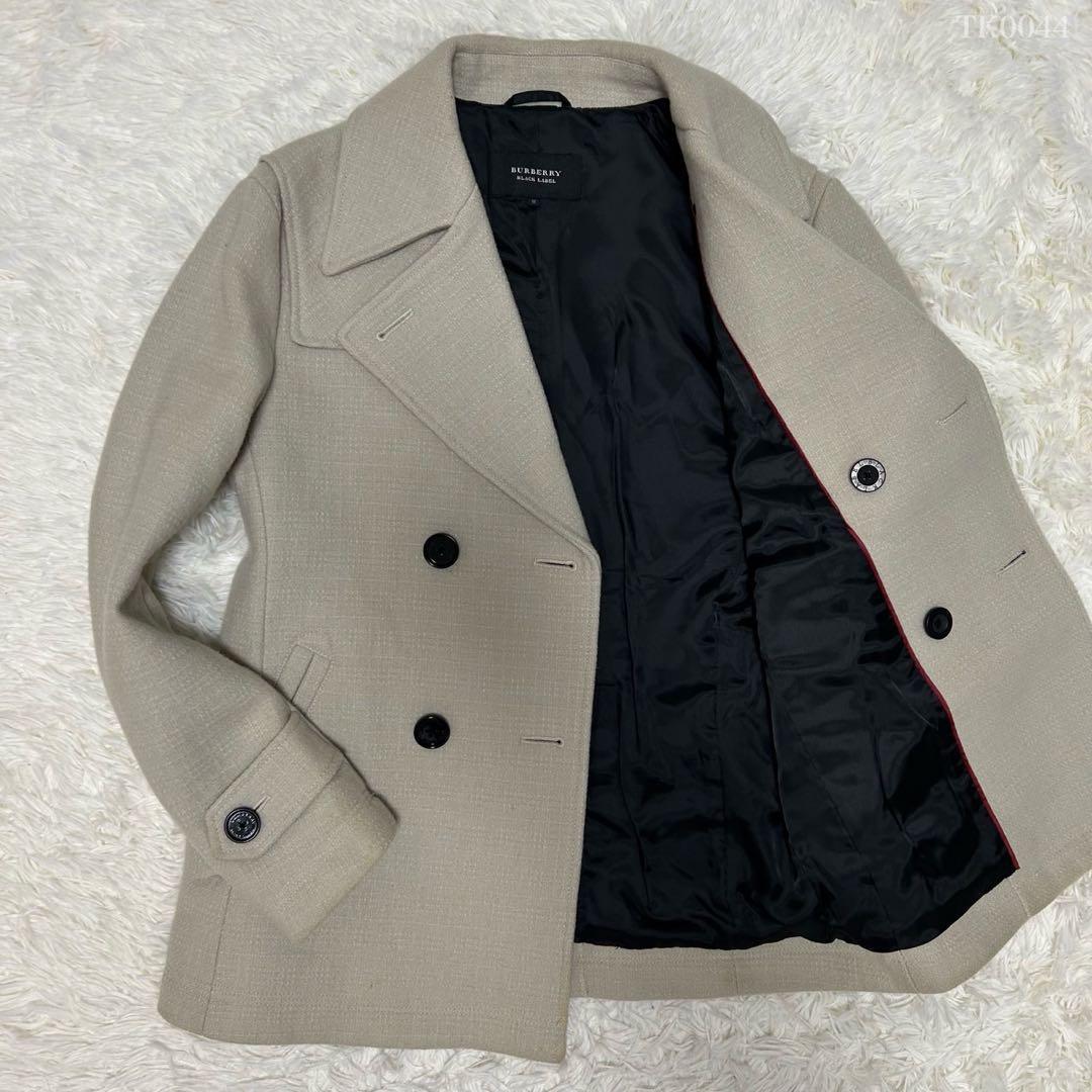 【美品/M】BURBERRY BLACKLABEL バーバリー ブラックレーベル ピーコート ウールコート アイボリー 三陽商会 ビジネス カジュアル拍卖