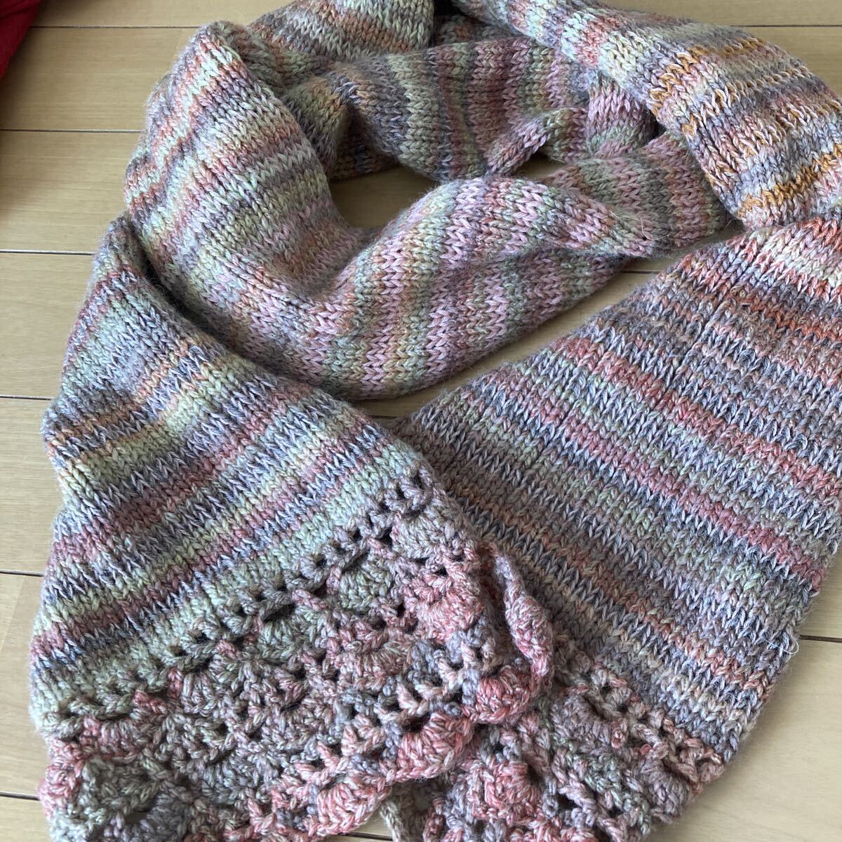 ★手編み★ハンドメイド ニット ストール マフラー かぎ針編み 秋冬物 拍卖