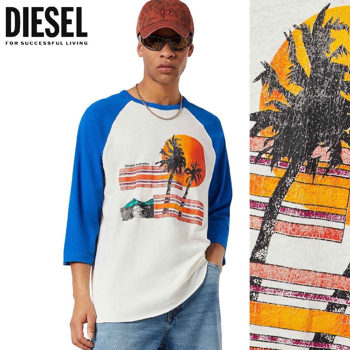 正規品/新品/未使用/M■タグ付き/訳ありアウトレット品■定価15,400円■DIESEL ディーゼル メンズ プリント 七分袖 Tシャツ N637拍卖