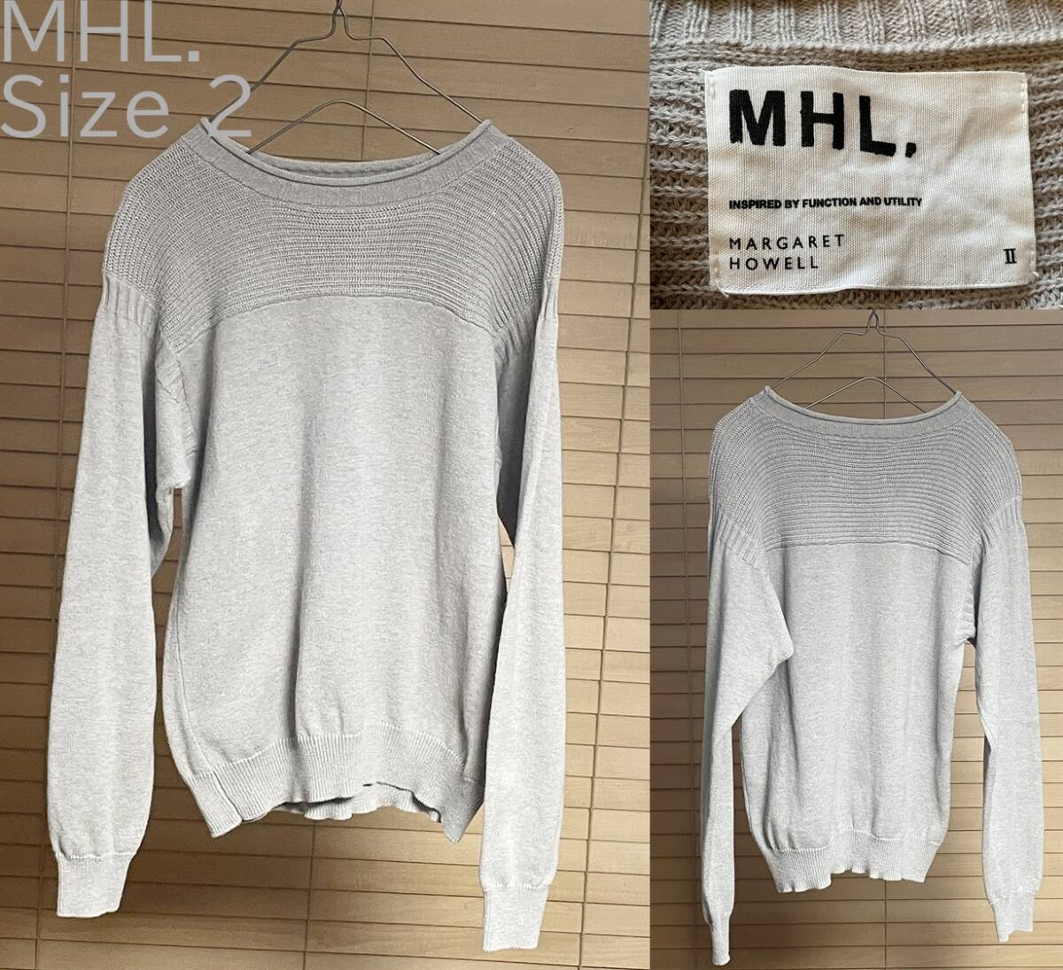 【激安1点のみ 国内正規品】MHL. MARGARET HOWELL マーガレット・ハウエル コットン ウール 長袖 ニット セーター Ⅱ 2 グレー 595-5263503拍卖