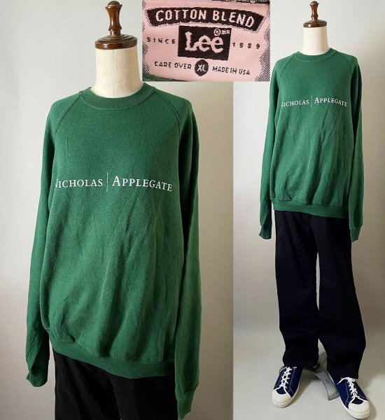 ★【希少 USA製】90s 名作 ビンテージ Lee ボディ リー NICHOLAS APPLEGATE 企業物 プロバイダー系 スウェット トレーナー XL グリーン拍卖
