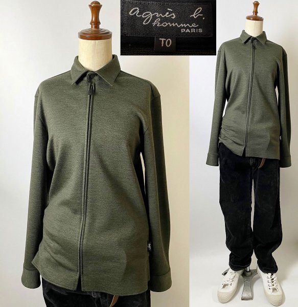 ★【日本製 国内正規品 名作 00s 美品】agnes b. homme アニエスベー オム ウールポリ やや薄手 長袖 フルジップ シャツ ジャケット T0拍卖