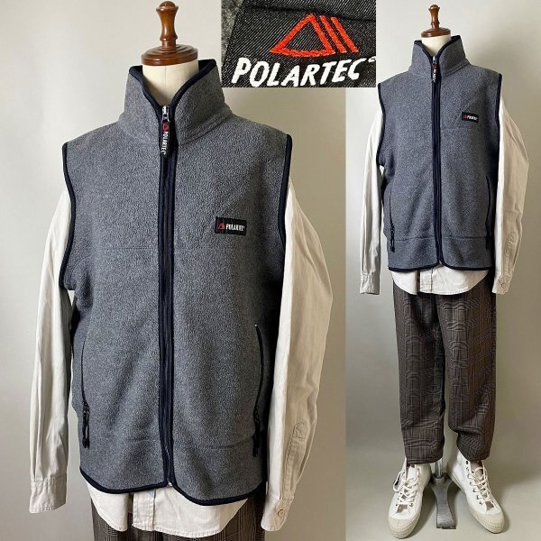 ★【名作 内タグ文字消え 中々見つからない希少な一着です。 企業物】POLARTEC ポーラテック ポリエステル フリース ベスト L グレー拍卖