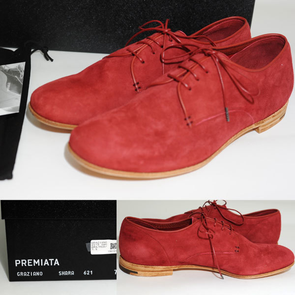 ★【国内正規品 専用BOX 布袋付き 定価67,100円 新品】 PREMIATA プレミアータ スウェード ダービー 内羽根 シューズ UK7.5(26cm程度) 赤拍卖