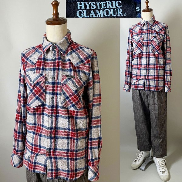 ★【希少 デザイン◎ 日本製 全体的に毛玉有】HYSTERIC GLAMOUR ヒステリックグラマー 0224AH03 コットンポリ ウエスタン ネルシャツ S拍卖