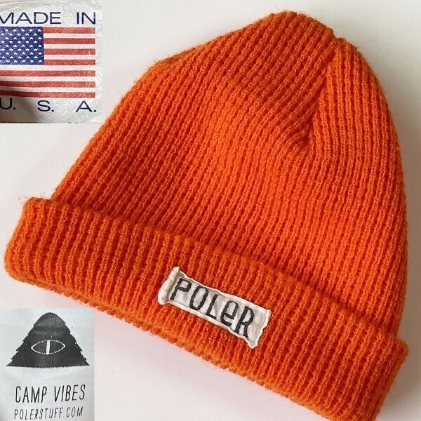 ★【希少 USA製 デザイン◎】POLER CAMP VIBES ポーラー キャンプ バイブス アクリル100% ニットキャップ ニット帽子 フリーサイズ USED拍卖