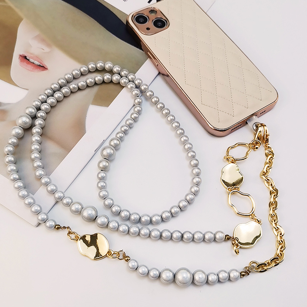 スマホストラップ ショルダーネックストラップパールチェーン斜め掛け ゴールド拍卖