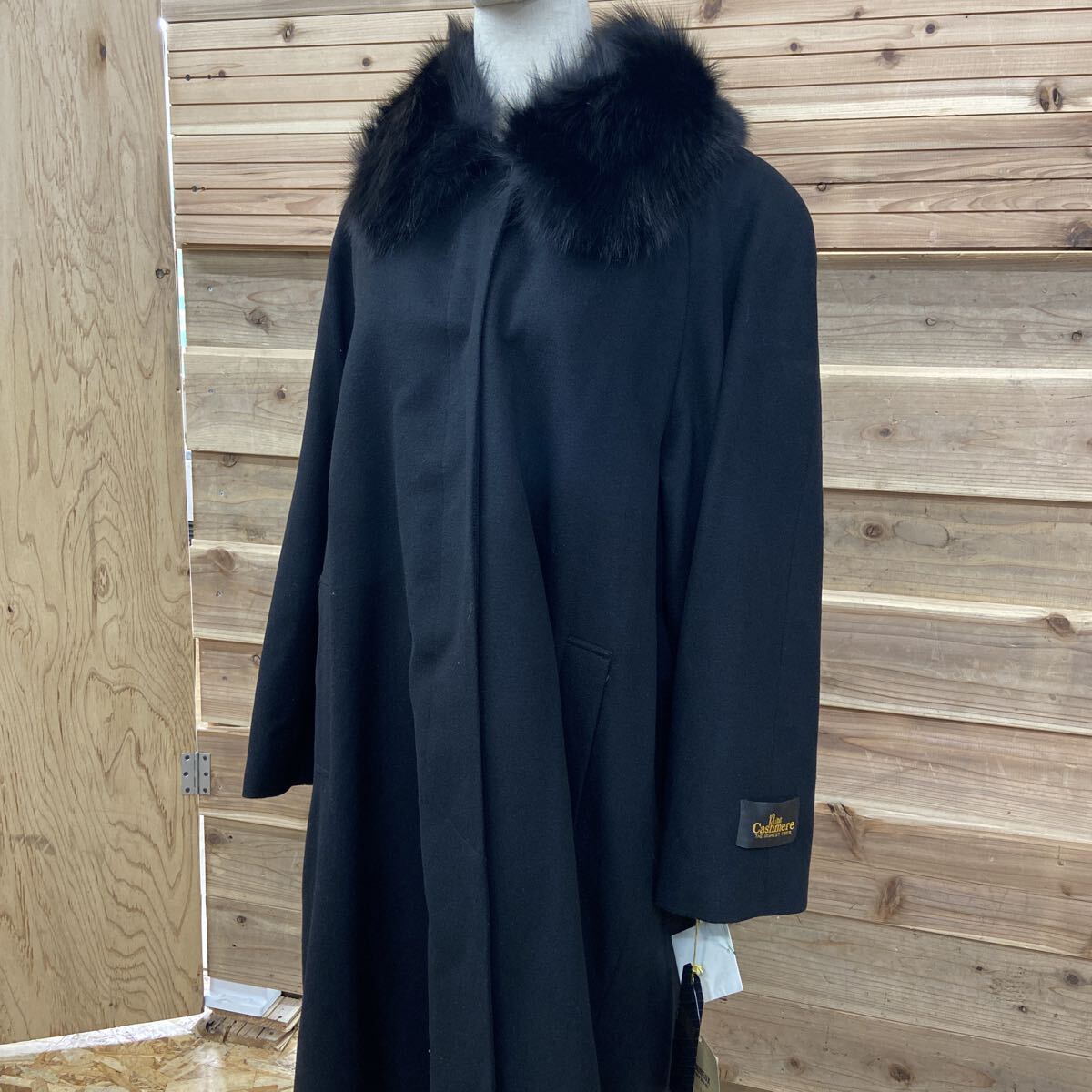 4 EN 未使用品 タグ付き 定価29万 カシミヤ100 ブラック ロング コート 黒 ブラック CECILE サイズF拍卖