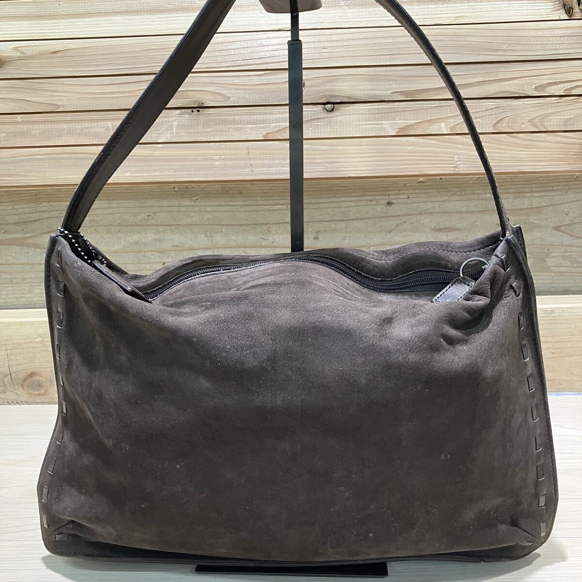 16 COACH コーチ ワンショルダーバッグ 9476 ダークブラウン系 スエード×レザー レディース COACH 拍卖