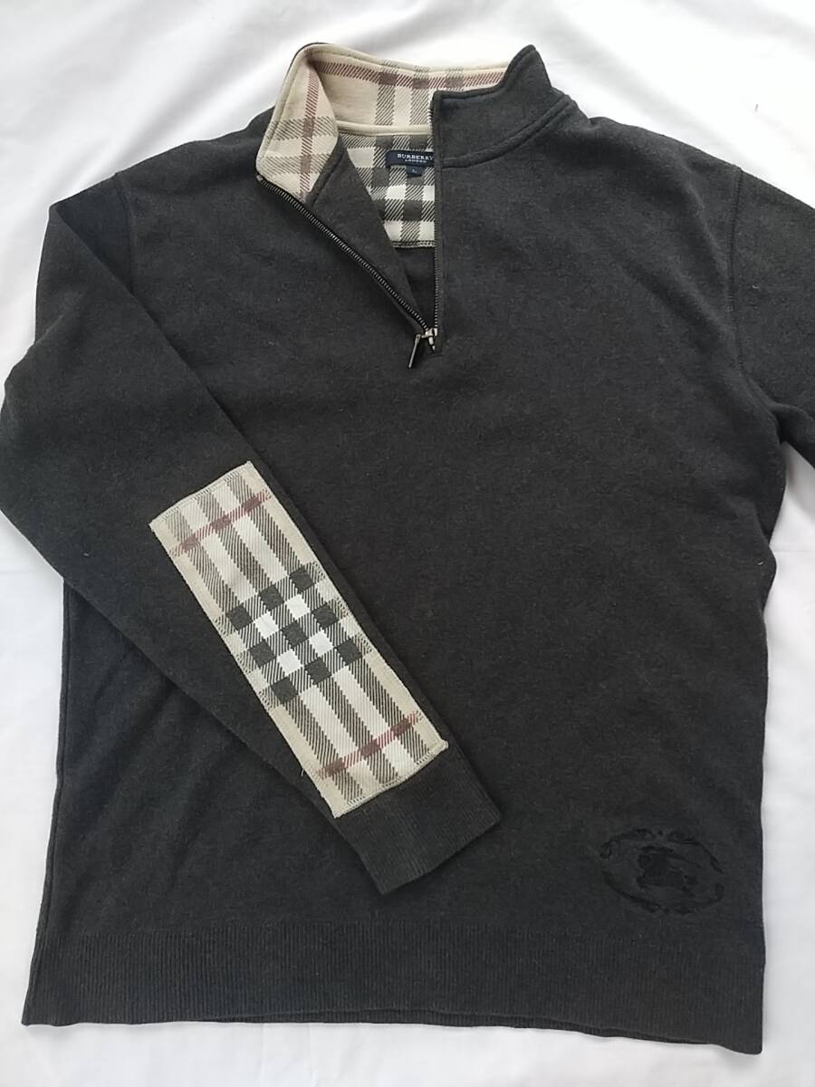 バーバリー ロンドン ブラックレーベル メンズ セーター ハーフ ジップ チャコール グレー ノバ チェック L サイズ拍卖