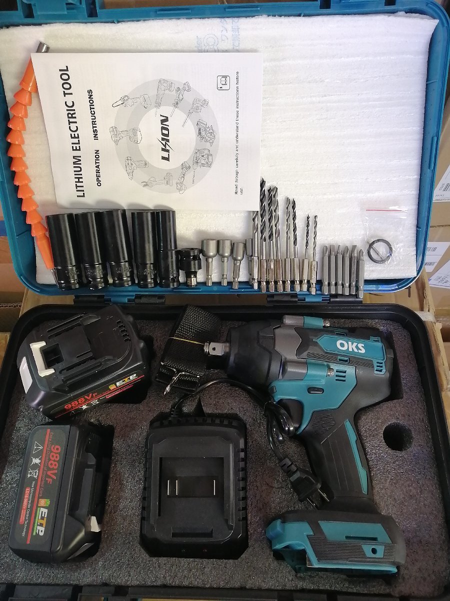 送無料1台多役!700N.m併用 タイヤ交換 充電式インパクトレンチ 電動ドリルドライバー「30点セット+新型充電器+バッテリー2個付付き」拍卖