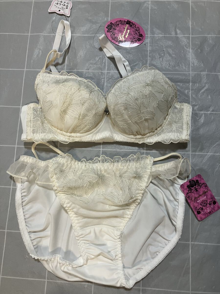 B65M グラナティス 花柄刺繍×レースのブラ&ショーツセット アイボリー拍卖