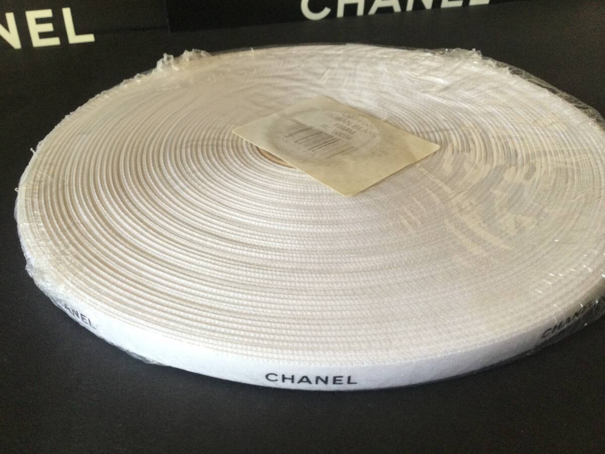 シャネル リボン 100m ★白色 1cm幅×100m 未開封1ロール 100M拍卖