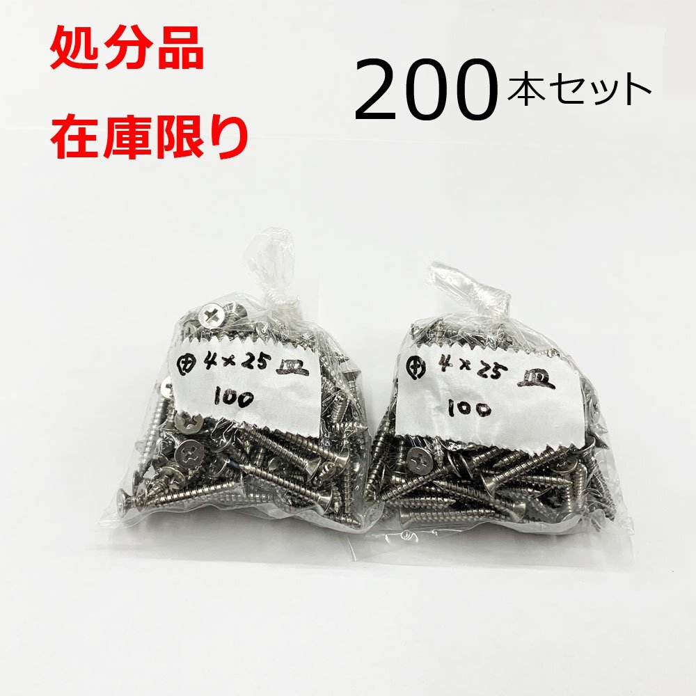 ステンレス (+)タッピング皿ビス 4x25mm 200本入 SUS 鍋 小ねじ DIY 在庫限り 処分品拍卖