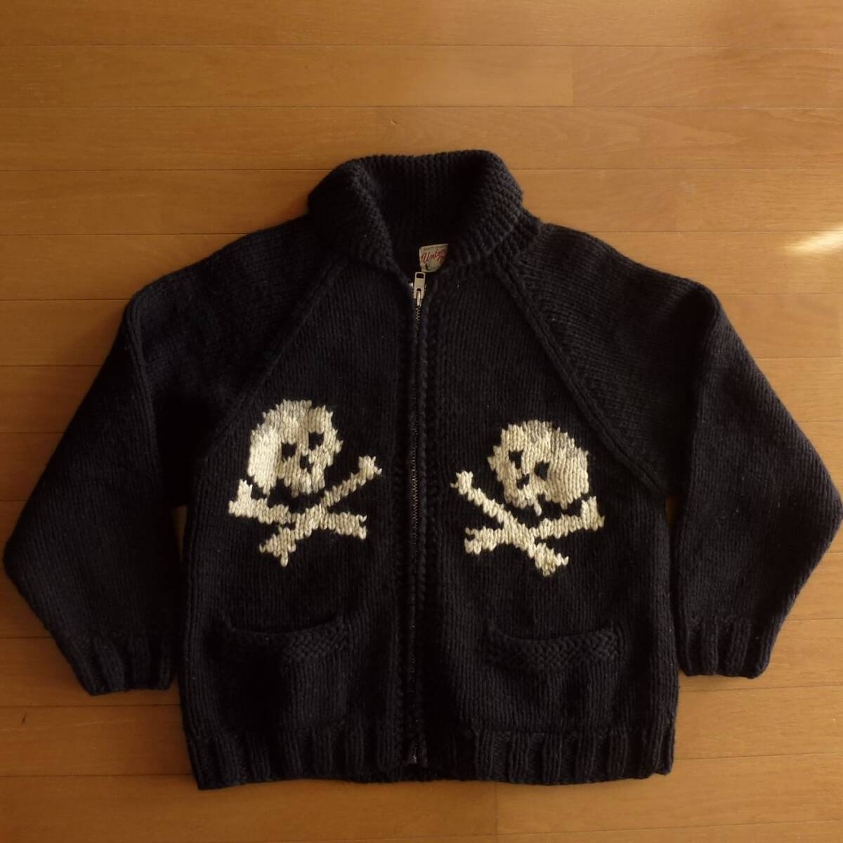 90's Union Made by DAYTONA デイトナ ウールニット カウチン ニットジャケット 黒 スカル メンズ Mサイズ拍卖