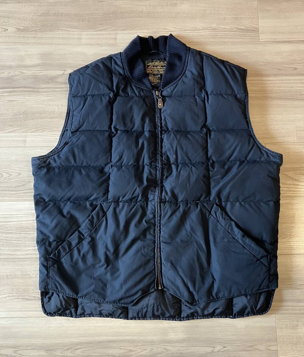 Eddie Bauer Downlight Canadian Vest 80s エディー・バウアー キルティング ダウン ライト カナディアンベスト XL 黒 ブラック 名作 古着拍卖