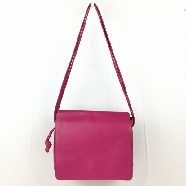 EPISODE/エピソード イタリア製 本革/レザー ショルダーバッグ 濃いピンク 無地 ストラップの長さ変更可能 管NO.WB3-26拍卖