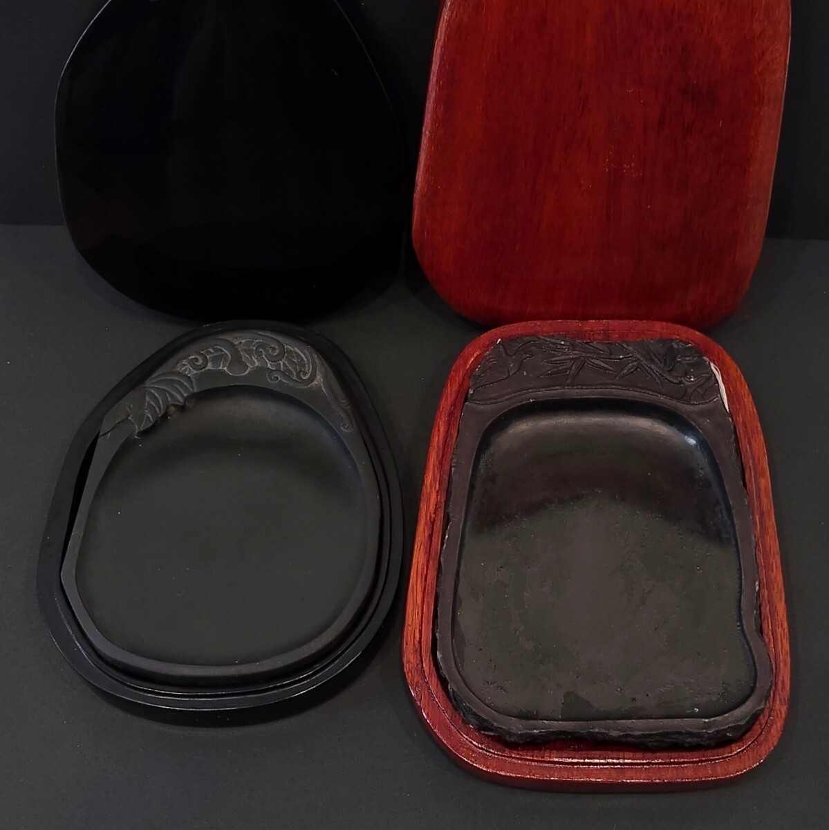 硯 端渓硯 骨董 古硯 中国 古美術 木箱入り 2点セット 書道具 文具 ヴィンテージ レトロ 中古 送料無料 即決拍卖