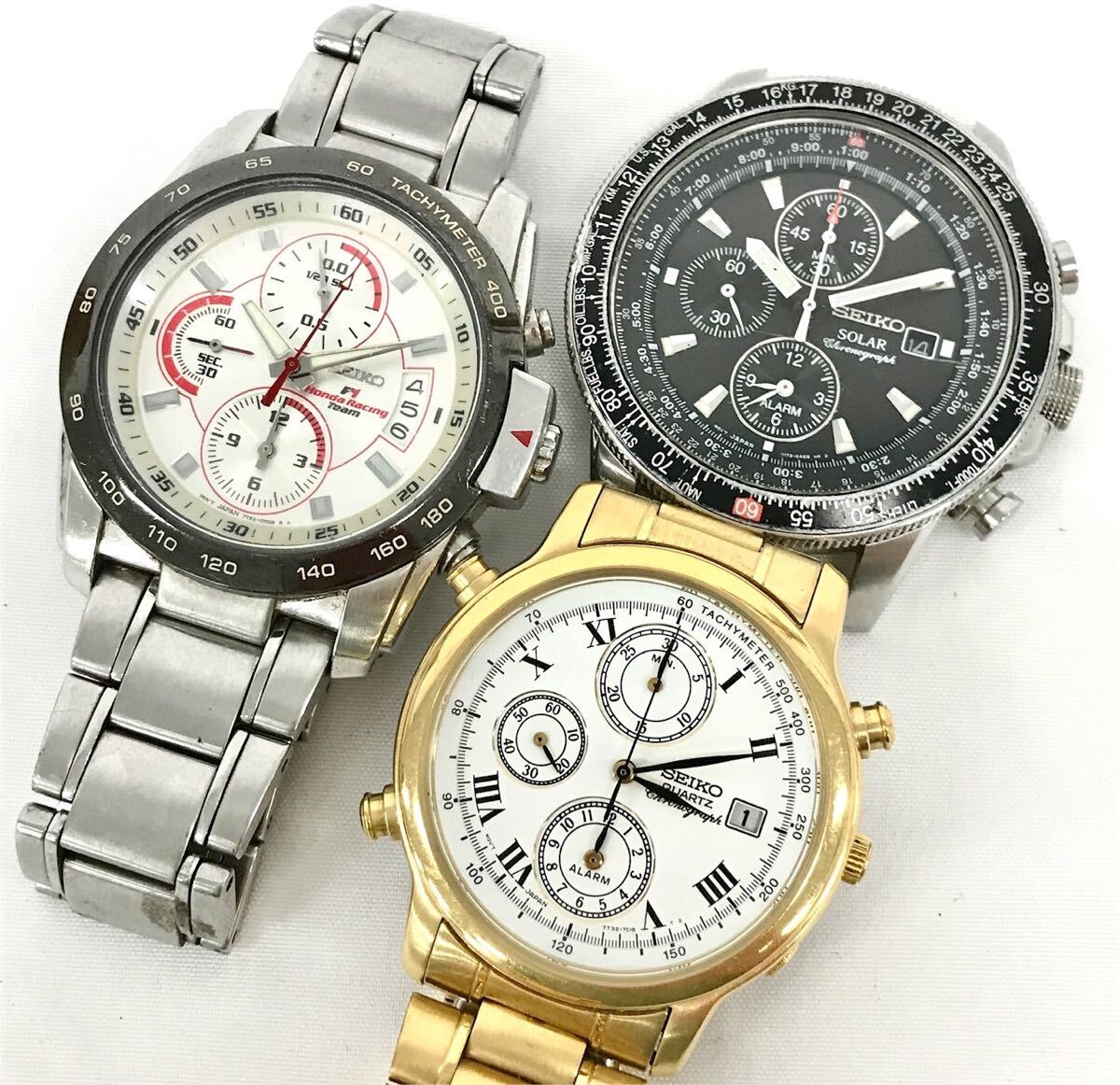 T11/004 古腕時計 SEIKO セイコー メンズ クロノグラフ ソーラー 等 時計セット 3点 腕時計 7T32-7B80 7T92-0JP0 V172-0AC0拍卖