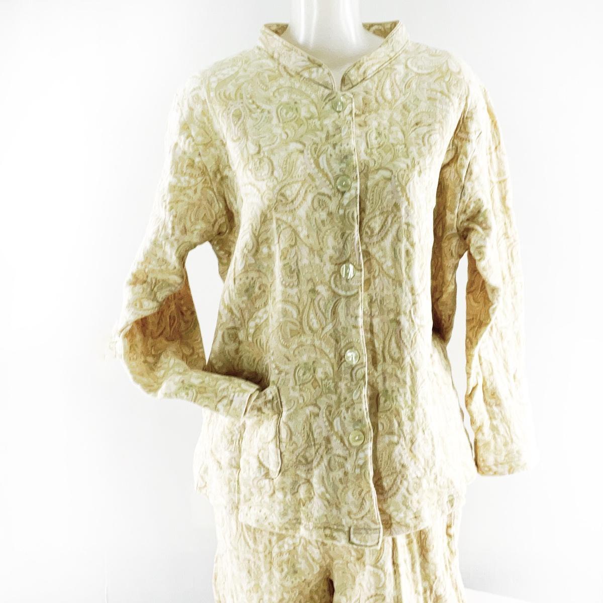 ふんわりパジャマ ニットキルト 日本製 表裏綿100% LL ペイズリー柄 ソフトマスタード 冬拍卖