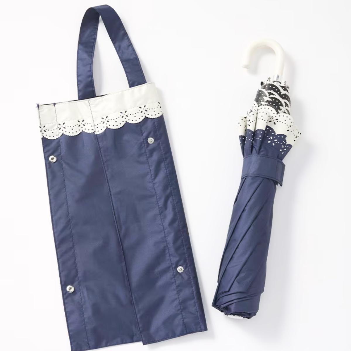 折りたたみ傘 晴雨兼用 UV 軽量 ダブルレース 1級遮光 遮熱 傘バッグ付き 大きいサイズ 全長60cm ネイビー拍卖