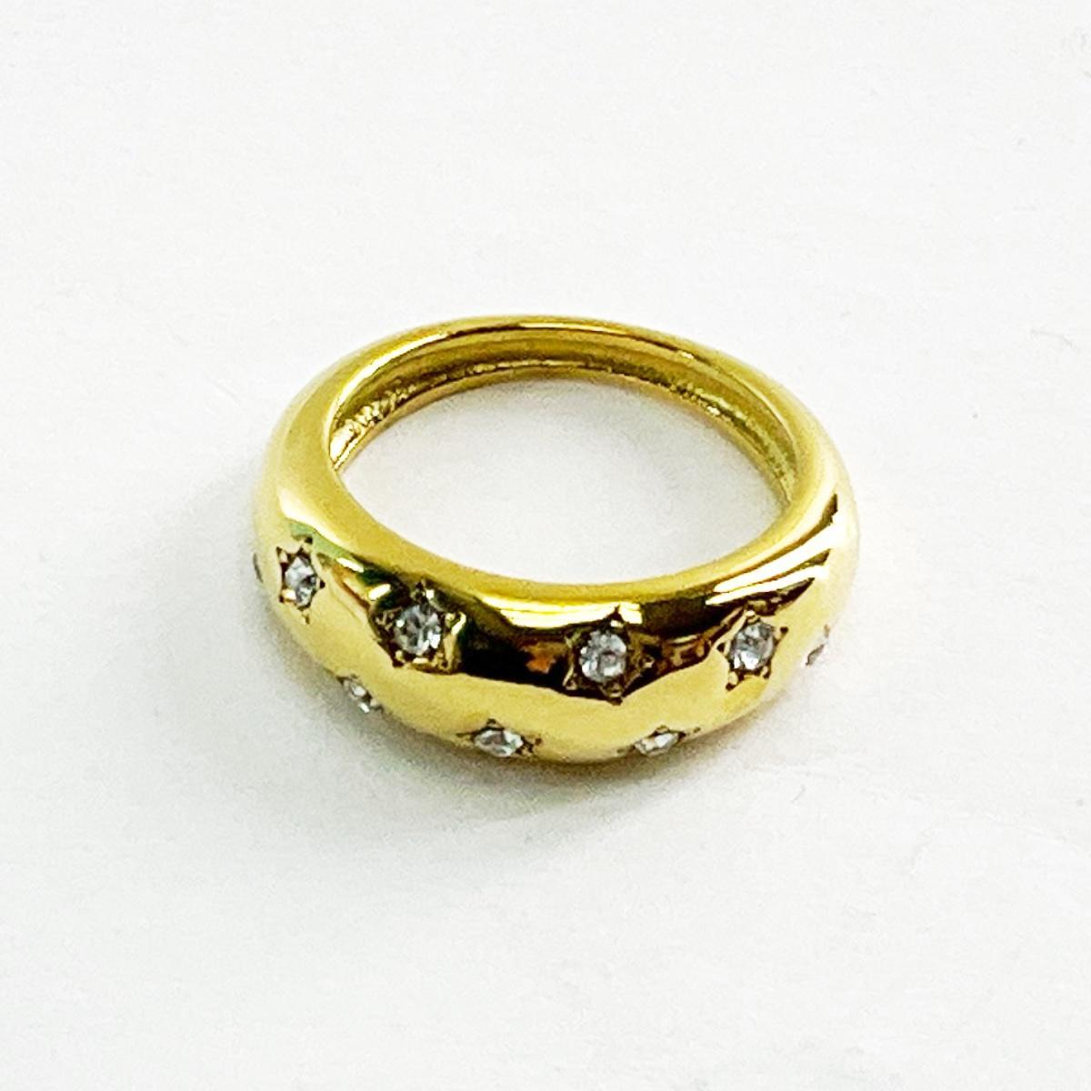 ゆったりサイズ 7つ星デザインビジュー付リング Mサイズ 18号相当 ゴールド拍卖