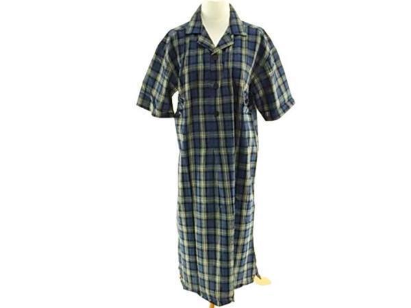 ルームウェア シャツワンピ 綿100% 5分袖 家事 寝間着 涼しげ トールサイズ Mサイズ チェック柄 ブルー系拍卖