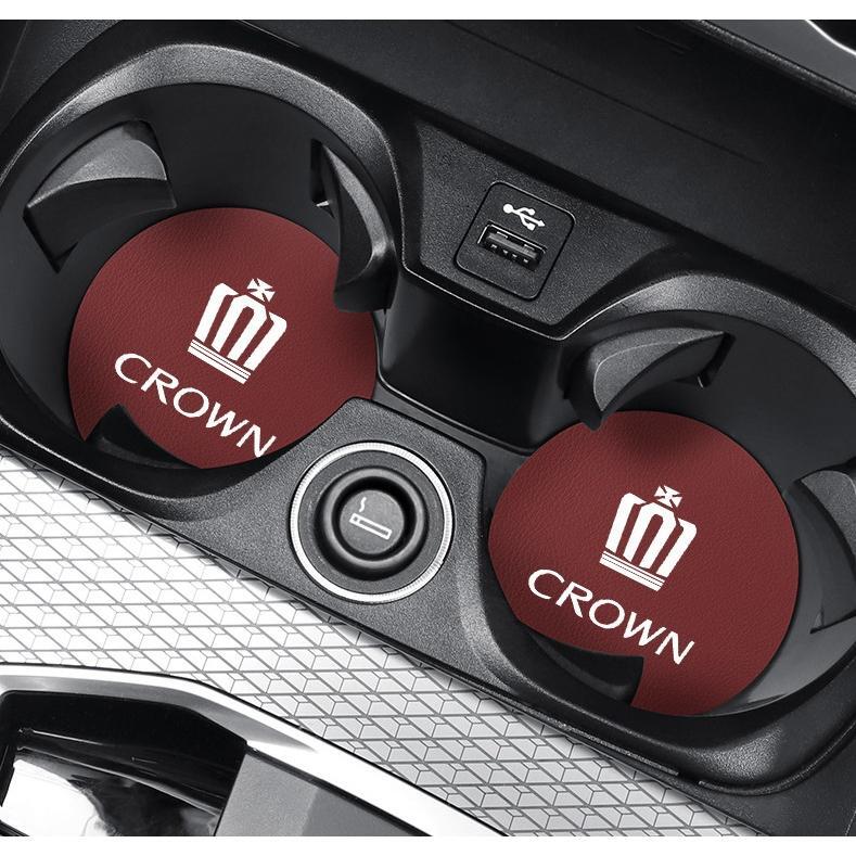 クラウン CROWN 車用 カップパッド ドリンクホルダー コースター 専車ロゴ ロゴ入り 丸型 車用ノンスリップ レザー 2枚セット拍卖