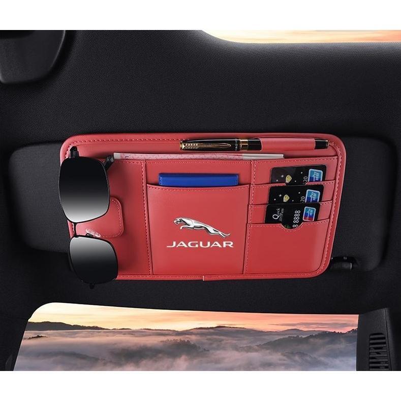 ジャガー JAGUAR サンバイザーポケット 車用 小物入れ PUレザー カード メガネ ペン 収納ホルダー 多機能 サンバイザーケース拍卖